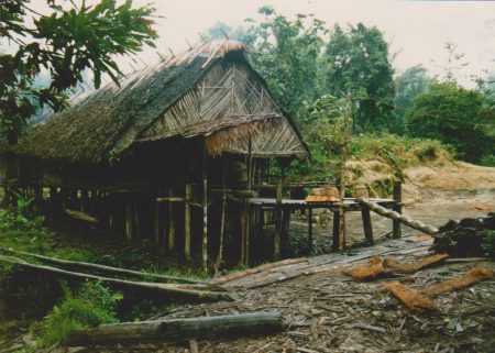 Viidakkovaellus Teteburun poppamiehen talo ja rappuset Sumatra Siberut 1992 Vaula Norrena
